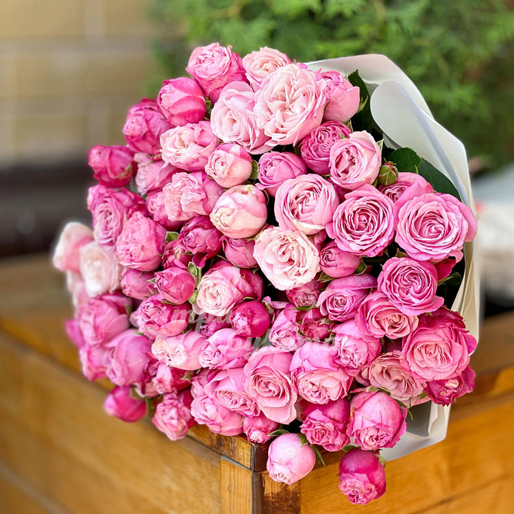 15 пионовидных кустовых роз (на клумбе)